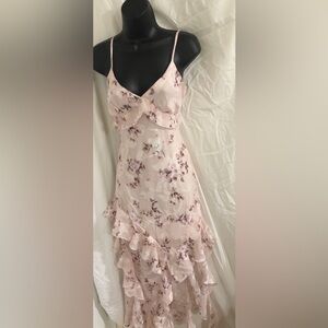 Jessica Simpson pale pink floral v-neck asymmetrical ruffled hem dress size XL